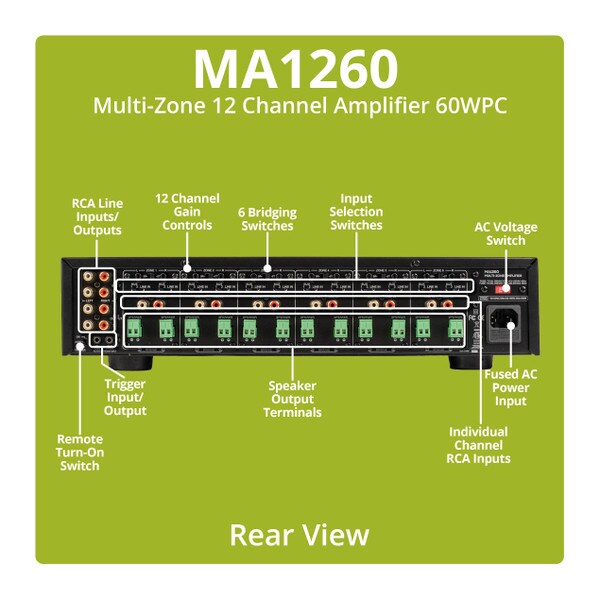 Main product image for Dayton Audio MA1260 Multi-Zone 12-Channel Amplif 300-8150